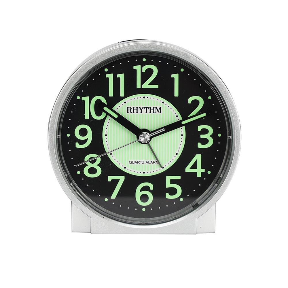 นาฬิกาตั้งโต๊ะพลาสติก RHYTHM CRE225NR19 3 นิ้ว สีเงิน