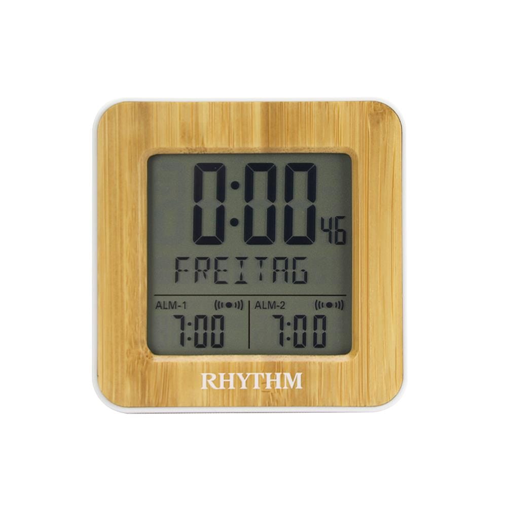 นาฬิกาตั้งโต๊ะดิจิทัล RHYTHM LCT085NR03 2.5X2.5 นิ้ว สีขาว