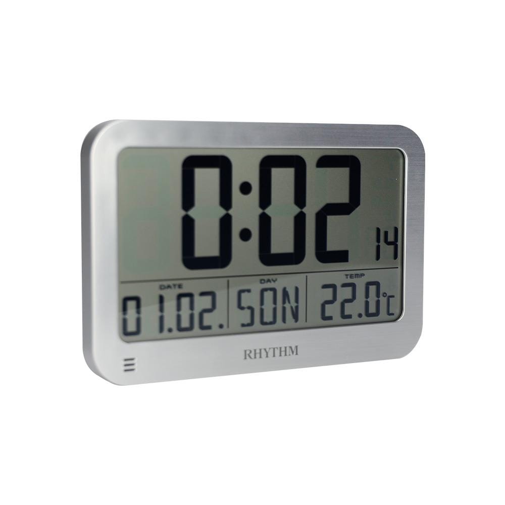 นาฬิกาตั้งโต๊ะดิจิทัล RHYTHM LCT084NR19 8.5X5.5 นิ้ว สีเงิน