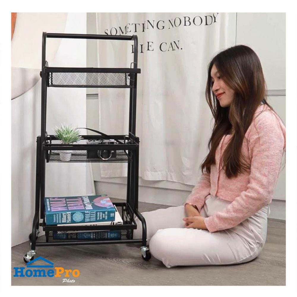 ชั้นวางของ 3 ชั้น ปรับเอนได้ มีล้อ STACKO COMFY 44x30x94.5 ซม. สีดำ