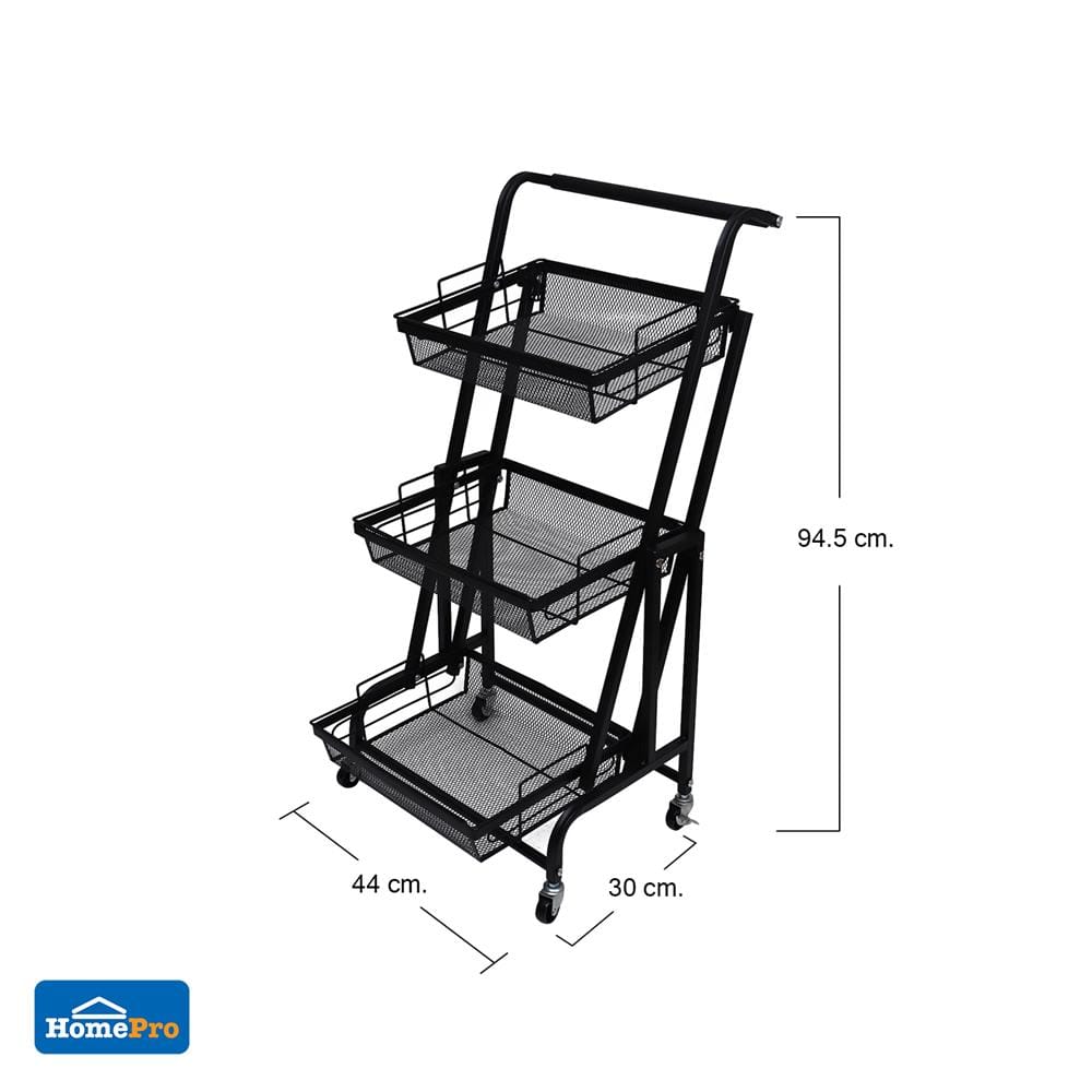 ชั้นวางของ 3 ชั้น ปรับเอนได้ มีล้อ STACKO COMFY 44x30x94.5 ซม. สีดำ