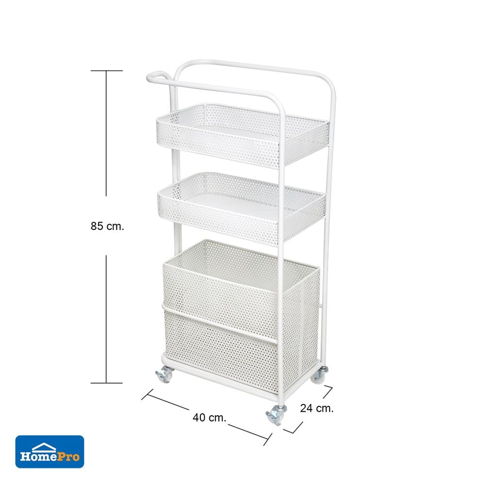 ชั้นวางของ 3 ชั้น มีล้อ STACKO GRACE 40x24x85 ซม. สีขาว