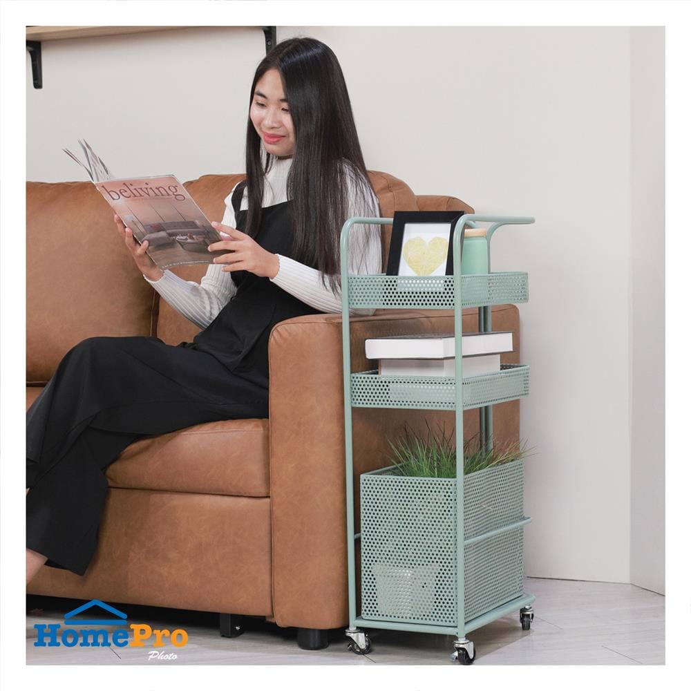ชั้นวางของ 3 ชั้น มีล้อ STACKO GRACE 40x24x85 ซม. สีเขียว