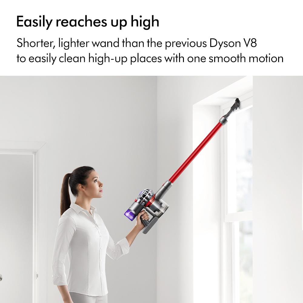 เครื่องดูดฝุ่นแบบด้าม DYSON SV10K V8 SLIM FLUFFY IRON / SPRAYED NICKEL / RED