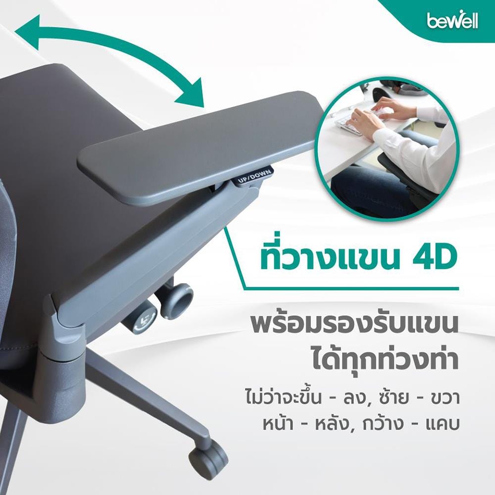 เก้าอี้เพื่อสุขภาพ BEWELL G099191 ENCLOSE สีเทาเข้ม