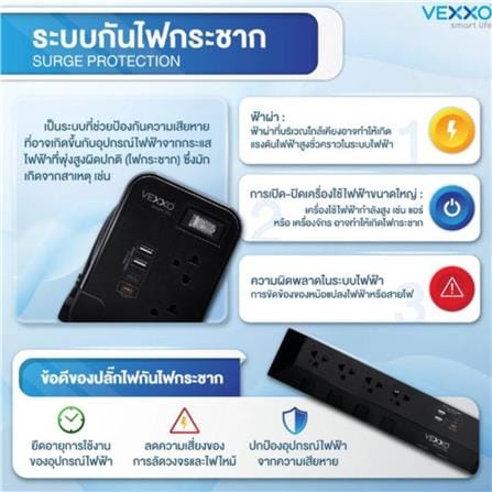 รางปลั๊กไฟ 8 ช่อง 8 สวิตซ์ 2 USB 2 TYPE-C VEXXO STUDIO POWERSTRIP 3 ม. สีดำ_9