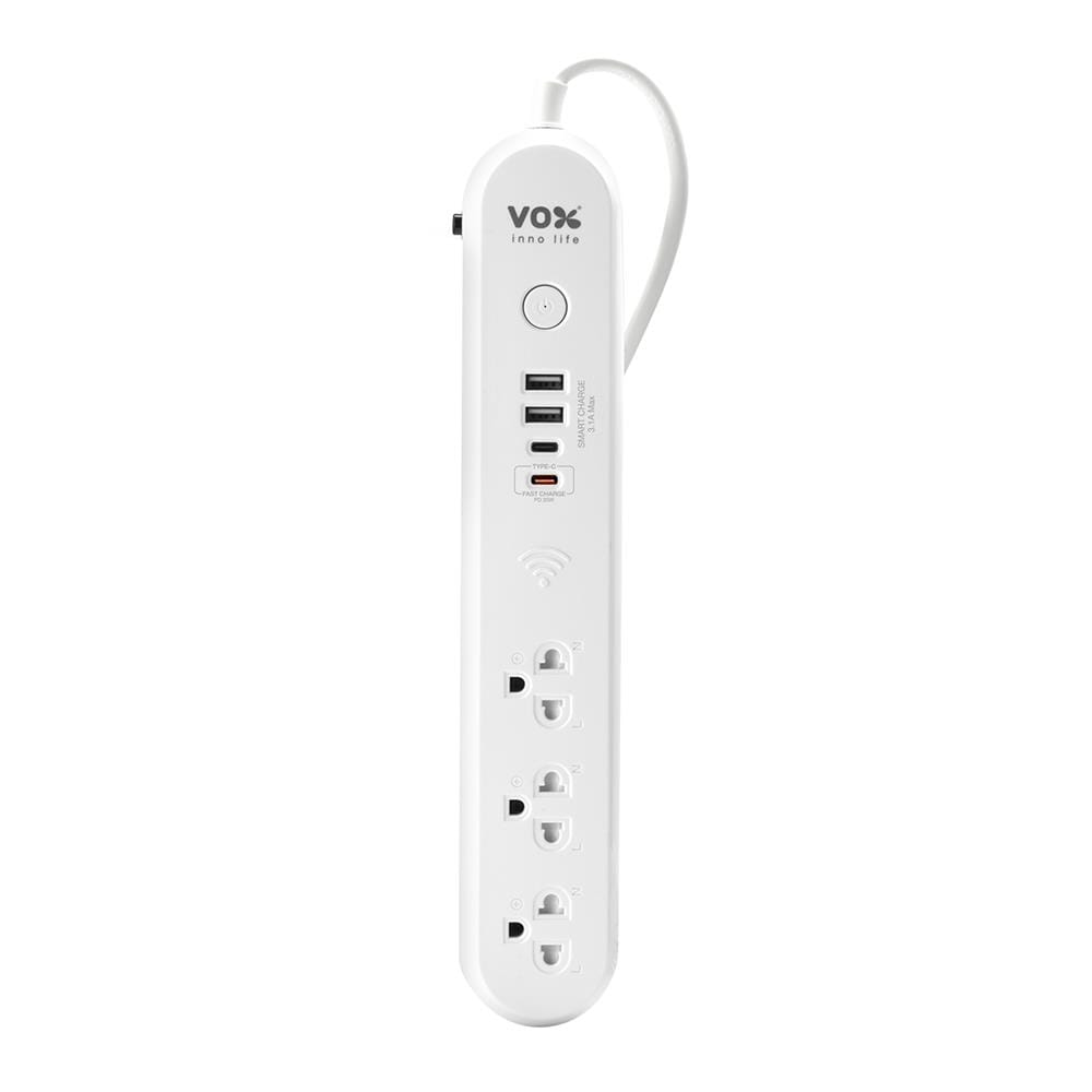 รางปลั๊กไฟ IOT 1 สวิตซ์ 3 ช่อง 2 USB 2 TYPE-C 20 วัตต์ VOX F5ST3-NON1-3141 ความยาว 3 เมตร สีขาว