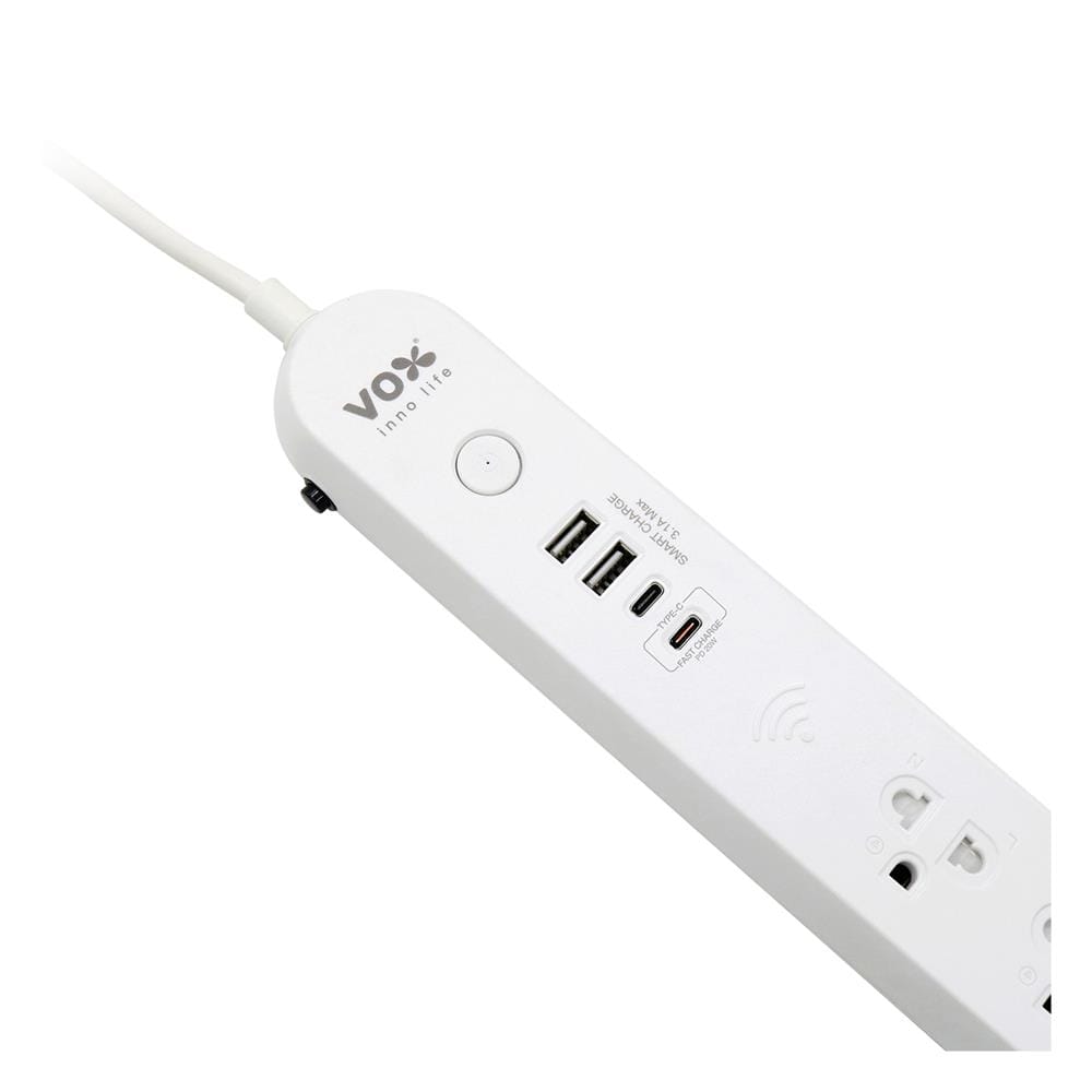 รางปลั๊กไฟ IOT 1 สวิตซ์ 3 ช่อง 2 USB 2 TYPE-C 20 วัตต์ VOX F5ST3-NON1-3141 ความยาว 3 เมตร สีขาว