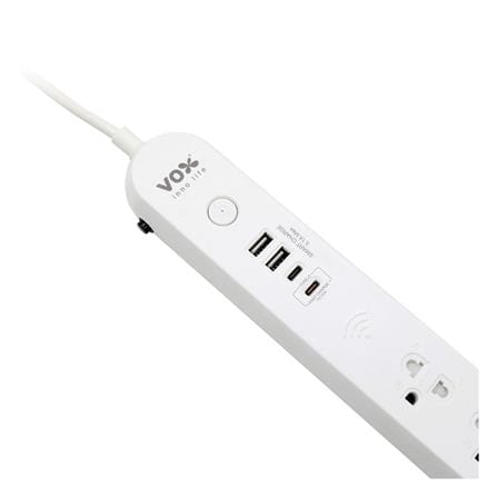 รางปลั๊กไฟ IOT 1 สวิตซ์ 3 ช่อง 2 USB 2 TYPE-C 20 วัตต์ VOX F5ST3-NON1-3141 ความยาว 3 เมตร สีขาว_1