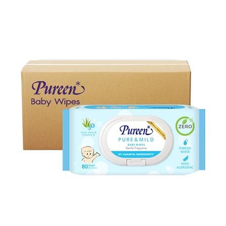 ผ้าเช็ดทำความสะอาดผิว PUREEN PURE&MILD 80 แผ่น แพ็ค 12 ชิ้น