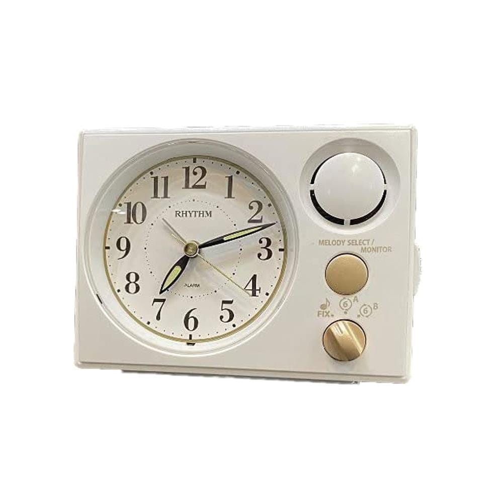 นาฬิกาตั้งโต๊ะพลาสติก RHYTHM 8RM402WU03 3.5X5 นิ้ว สีขาว