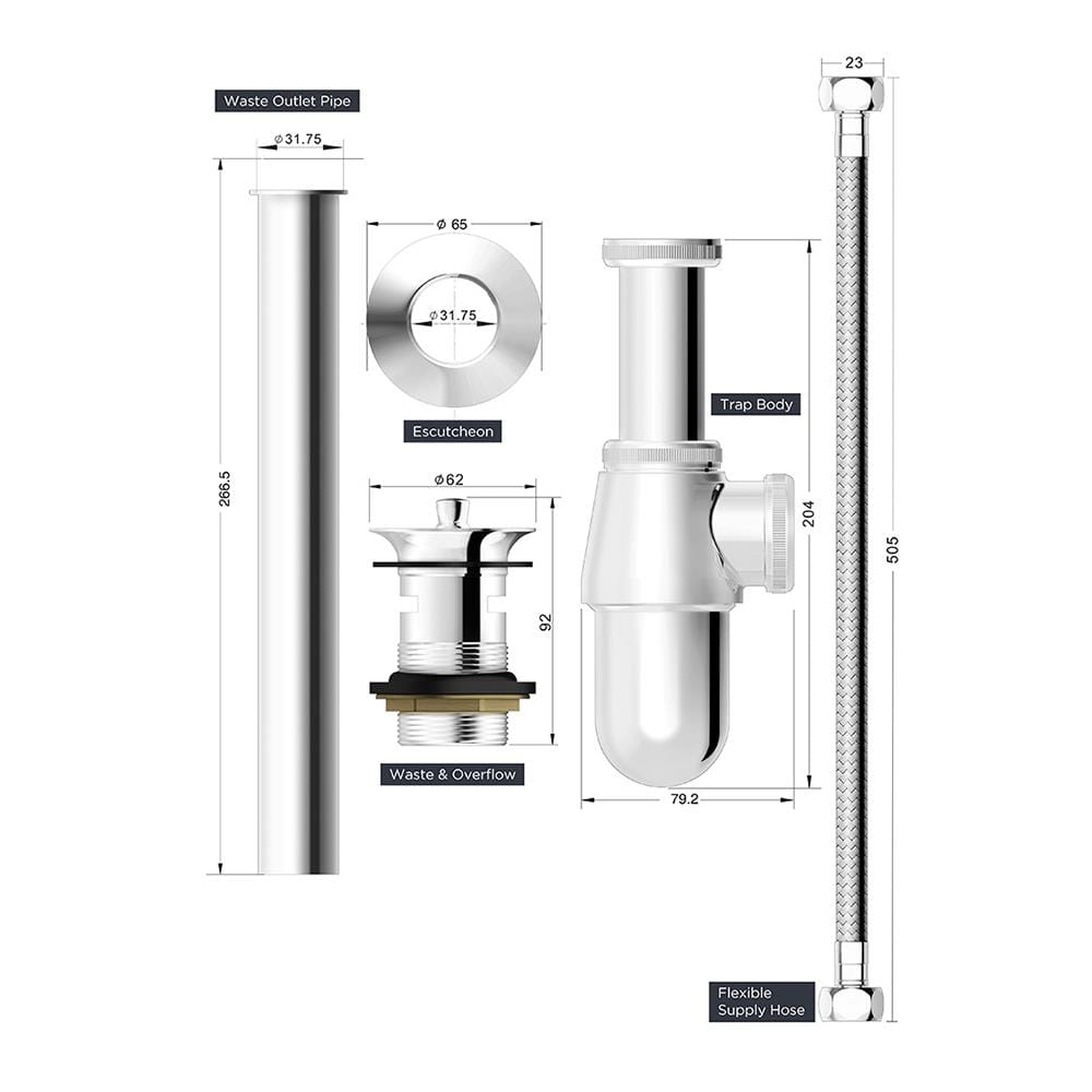 ท่อน้ำทิ้งอ่างล้างหน้ากระปุกพร้อมสะดือ AMERICAN STANDARD FFAST601-9T1500BT0 26 ซม.
