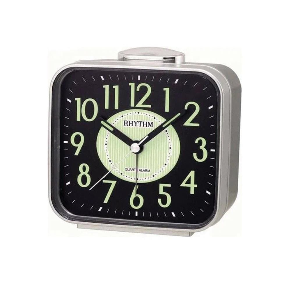 นาฬิกาตั้งโต๊ะพลาสติก RHYTHM CRA629NR19 3.5X3.5 นิ้ว สีเงิน