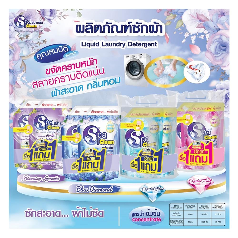 น้ำยาซักผ้า SPACLEAN 2,000 มล. กลิ่นคริสตัลพิงค์ 1 แถม 1