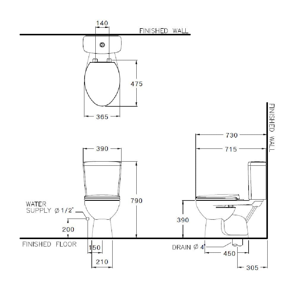 สุขภัณฑ์ 2 ชิ้น COTTO C13445 3/4.5 ลิตร สีขาว