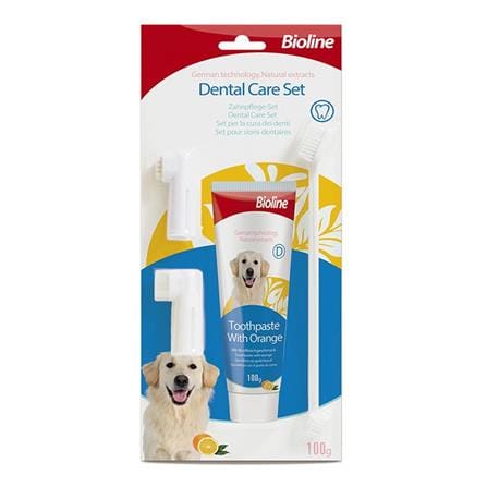 ชุดฝึกแปรงฟันสัตว์เลี้ยง BIOLINE TEETH CARE STARTER กลิ่นส้ม 100 ก._0