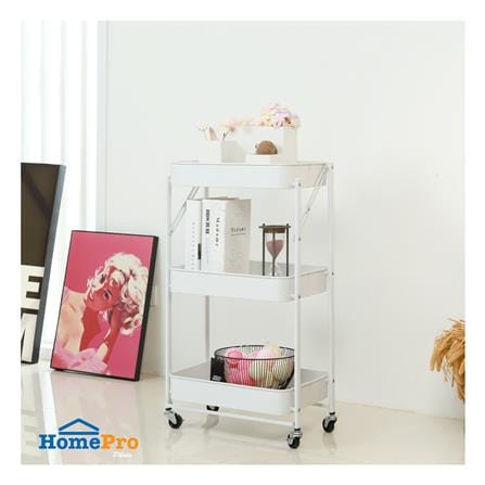 ชั้นวางของพับได้ 3 ชั้น มีล้อ STACKO HAZEL 45x30x77 ซม. สีขาว_6