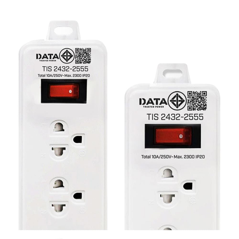 รางปลั๊กไฟ DATA 4 ช่อง 1 สวิตซ์ 3 เมตร แถม 3 ช่อง 1 สวิตซ์ 2 เมตร (แพ็กคู่) สีขาว