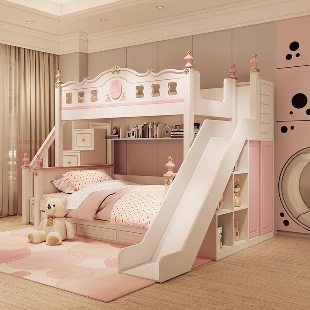 เตียง 2 ชั้น 5 ฟุต DREAM CAR KID QUEEN SLIDER 1007-5 สีชมพู/ขาว