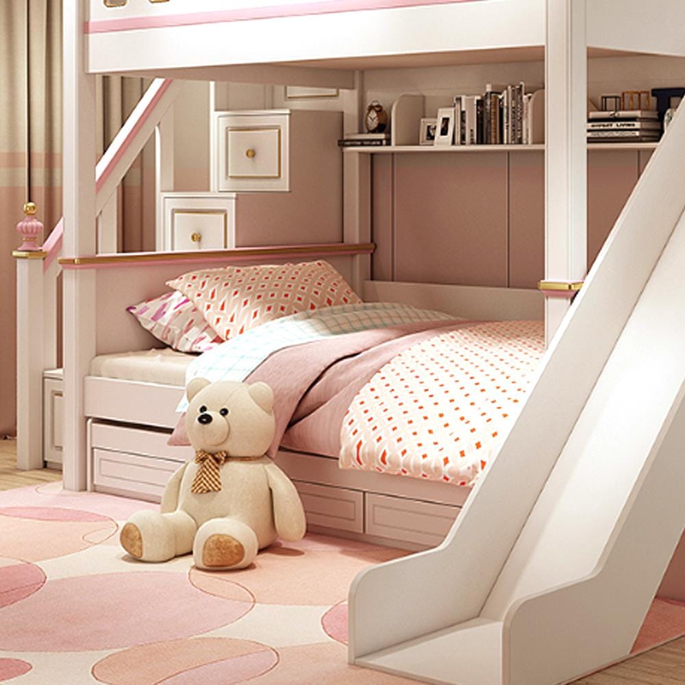 เตียง 2 ชั้น 5 ฟุต DREAM CAR KID QUEEN SLIDER 1007-5 สีชมพู/ขาว