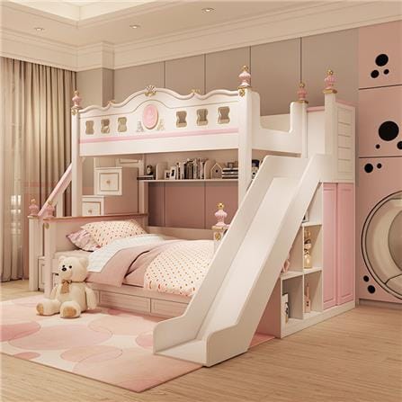 เตียง 2 ชั้น 5 ฟุต DREAM CAR KID QUEEN SLIDER 1007-5 สีชมพู/ขาว_3