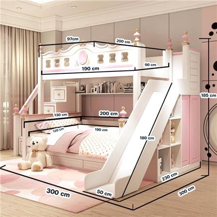 เตียง 2 ชั้น 5 ฟุต DREAM CAR KID QUEEN SLIDER 1007-5 สีชมพู/ขาว_9