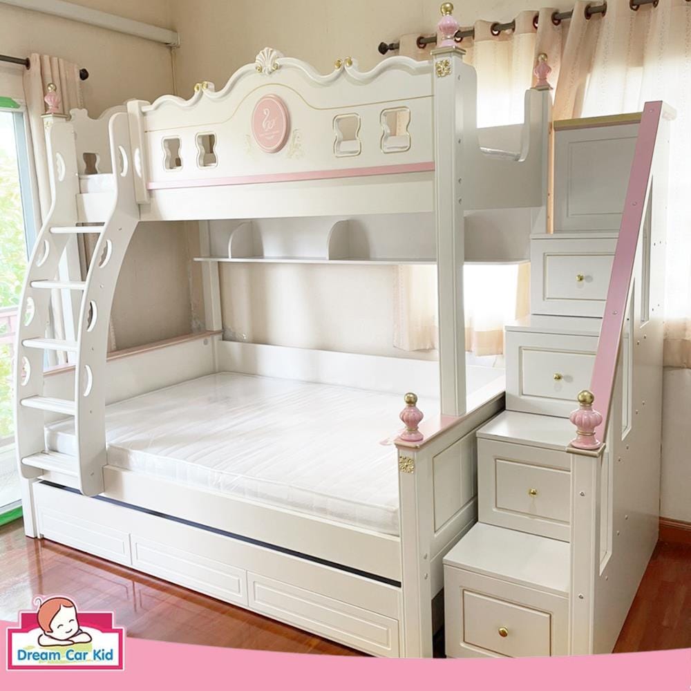 เตียง 2 ชั้น 4 ฟุต DREAM CAR KID QUEEN 1007-4 สีชมพู/ขาว