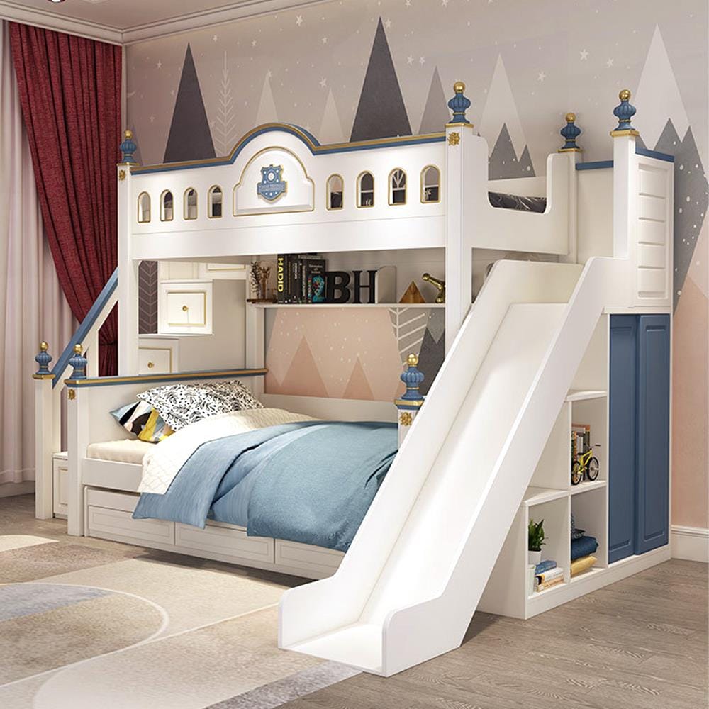 เตียง 2 ชั้น 4 ฟุต DREAM CAR KID CASTLE SLIDER 1006-4 น้ำเงิน/ขาว