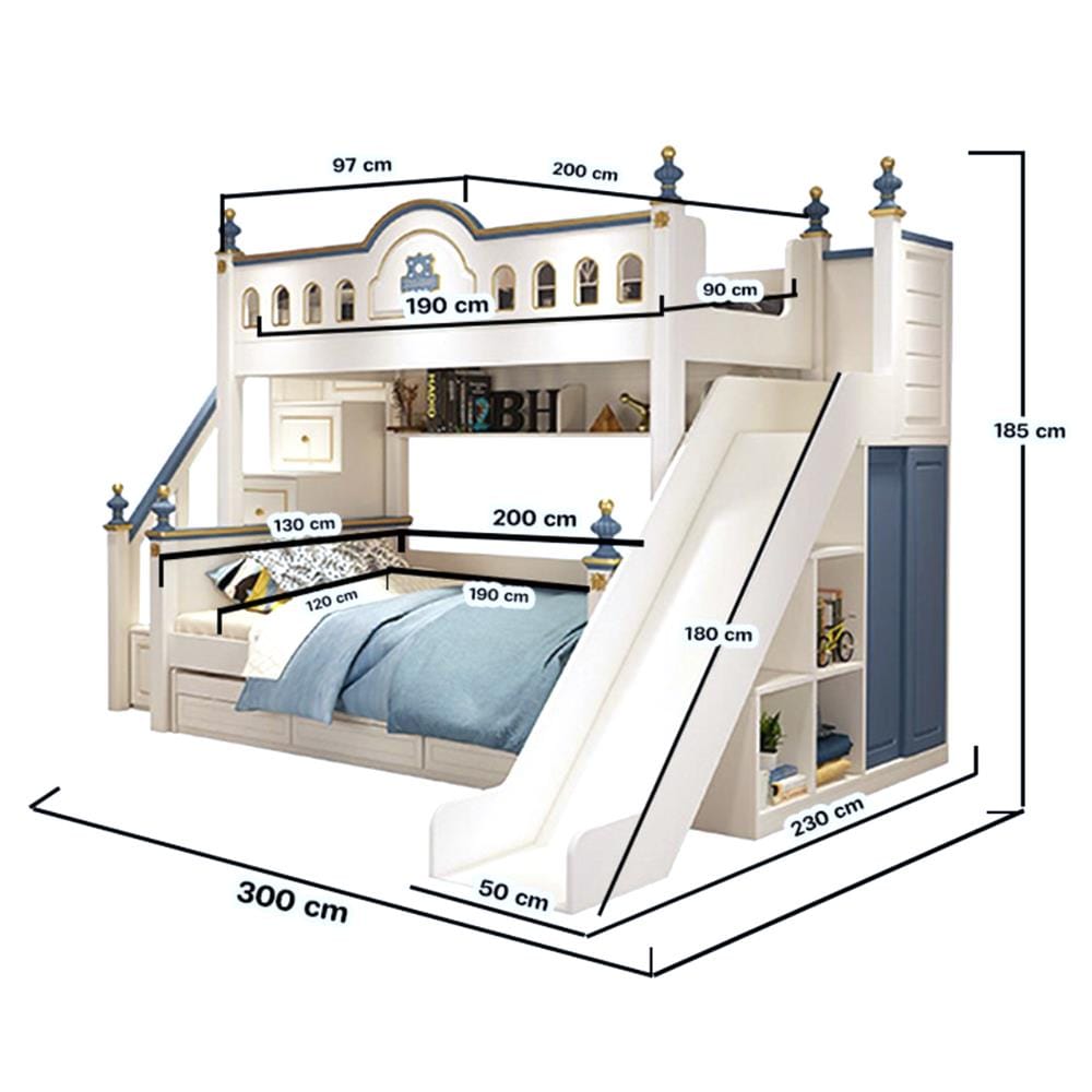 เตียง 2 ชั้น 4 ฟุต DREAM CAR KID CASTLE SLIDER 1006-4 น้ำเงิน/ขาว