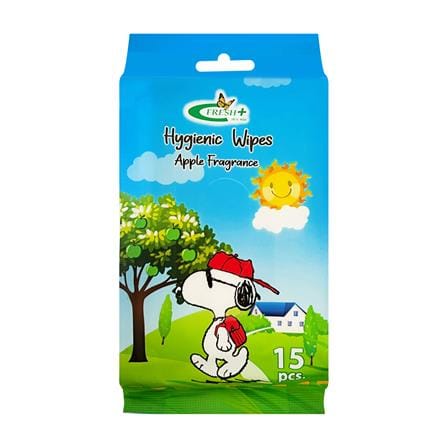 ผ้าเช็ดทำความสะอาดผิว FRESH PLUS SNOOPY แพ็ก 15 แผ่น กลิ่นแอปเปิ้ล_0
