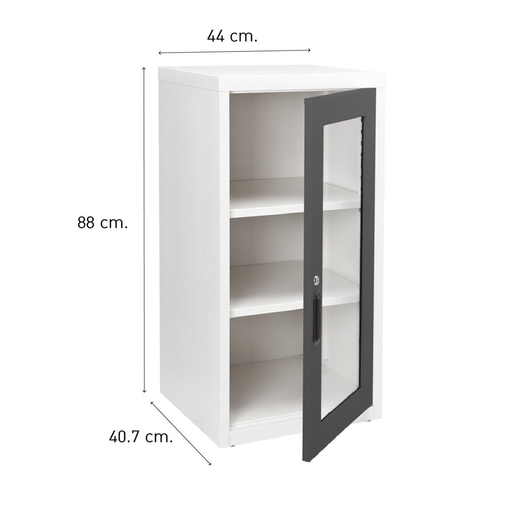 ตู้เหล็กบานเปิดกระจก KIOSK UDB-2 G1 สีขาว/เทา