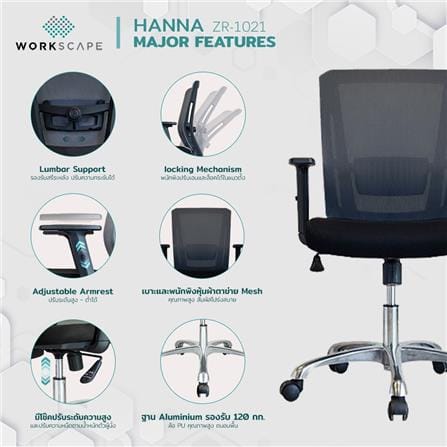 D.I.Y. เก้าอี้สำนักงาน WORKSCAPE HANNAH ZR-1021 สีดำ_6