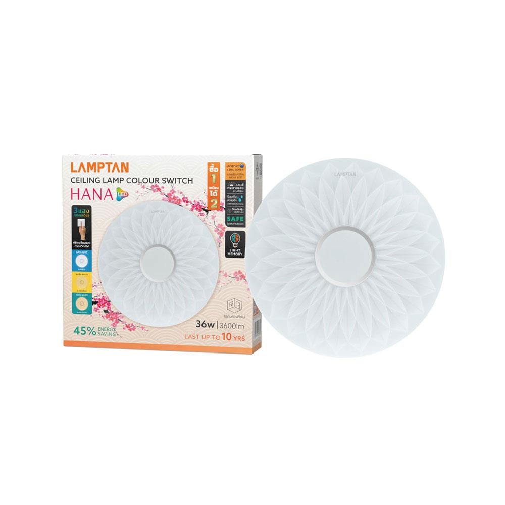 ไฟเพดาน LED LAMPTAN HANA 15 นิ้ว 36 วัตต์ DAYLIGHT/COOL WHITE/WARM WHITE สีขาว