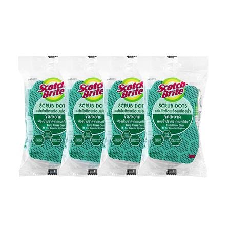 ฟองน้ำพร้อมใยขัด SCOTCH-BRITE SCRUB DOTS 11.4x6.9ซม. สีเขียว (แพ็ก 4 ชิ้น)_0