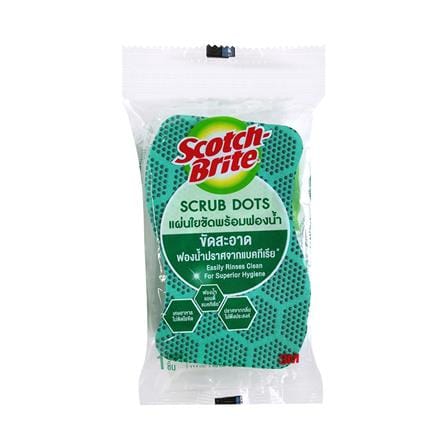 ฟองน้ำพร้อมใยขัด SCOTCH-BRITE SCRUB DOTS 11.4x6.9ซม. สีเขียว (แพ็ก 4 ชิ้น)_1