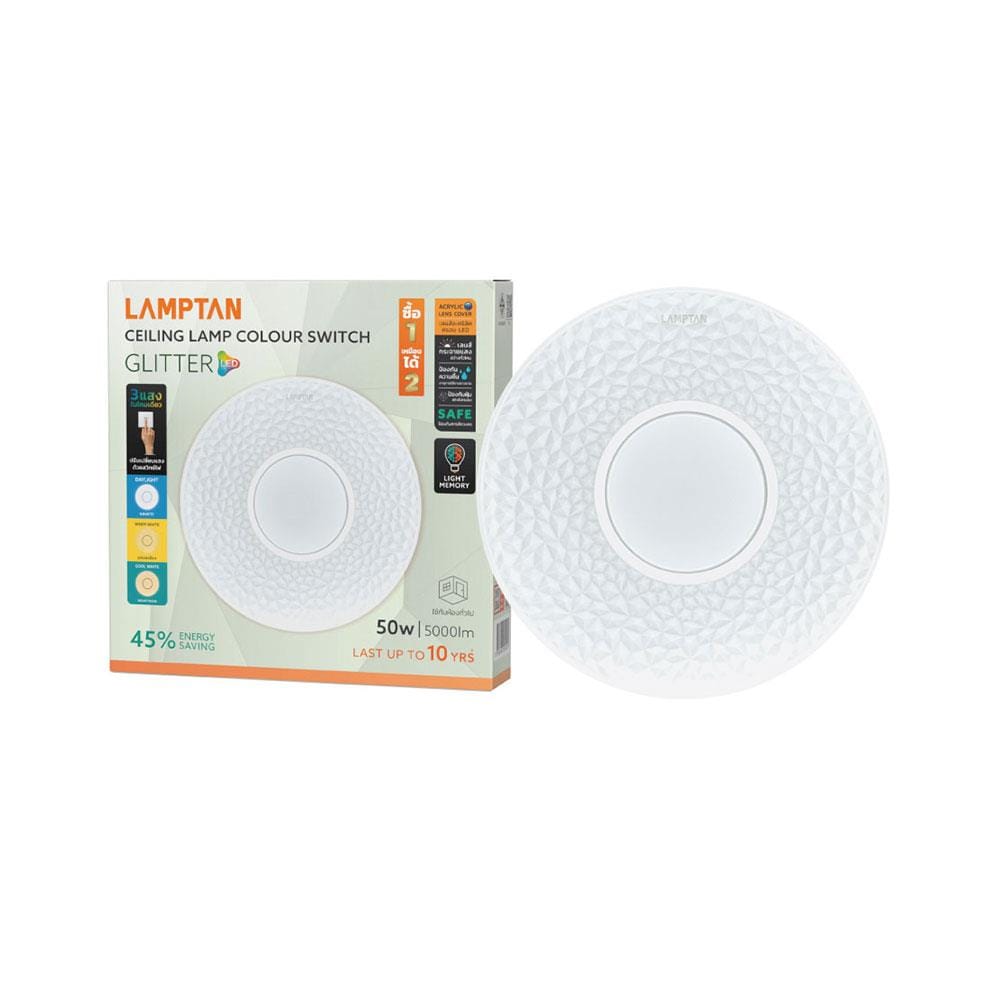 ไฟเพดาน LED LAMPTAN GLITTER 19 นิ้ว 50 วัตต์ DAYLIGHT/COOL WHITE/WARM WHITE สีขาว