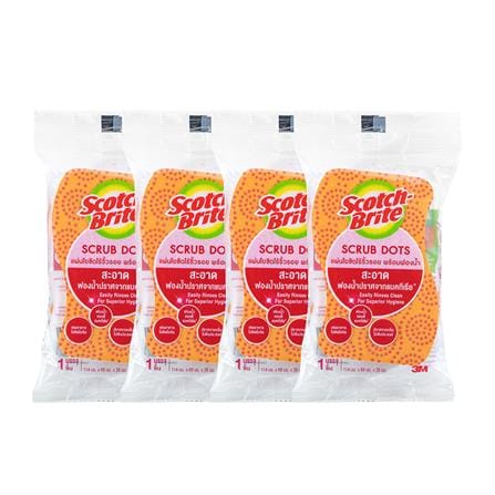 ฟองน้ำพร้อมใยขัด SCOTCH-BRITE SCRUB DOTS 11.4x6.9 ซม. สีส้ม (แพ็ก 4 ชิ้น)