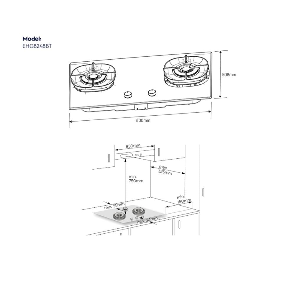 เตาฝังแก๊ส ELECTROLUX EHG8248BT 80 ซม.