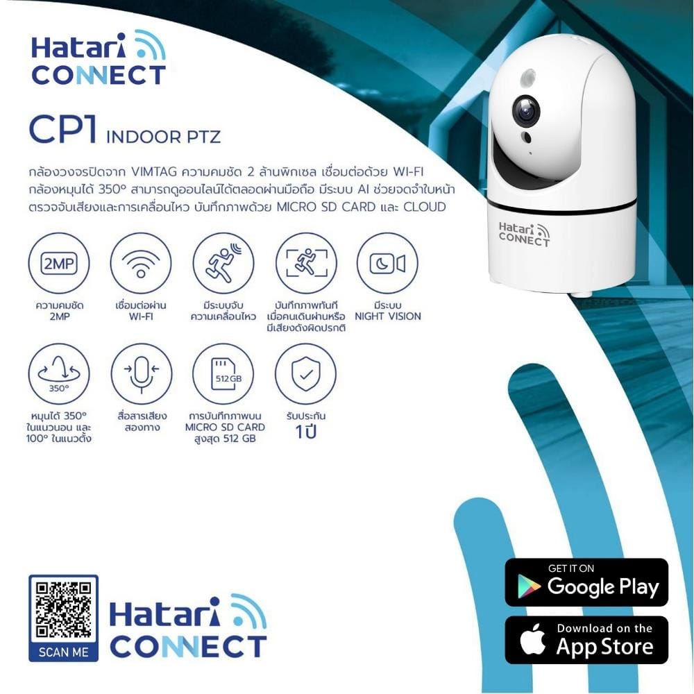 กล้องวงจรปิดไร้สาย HATARI CONNECT CP1 2 ล้านพิกเซล