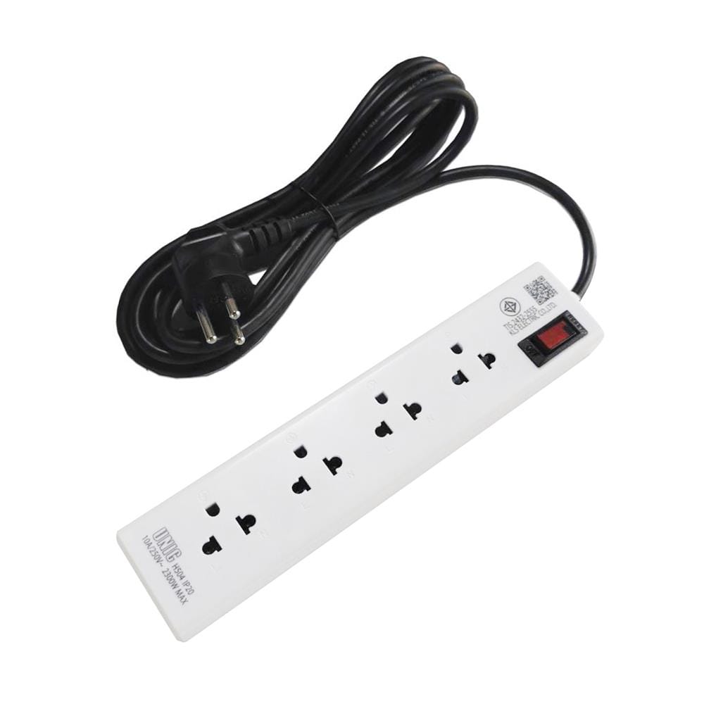 รางปลั๊กไฟหัวปลั๊กงอ 4 ช่อง 1 สวิตซ์ UNIC H504 10 แอมป์ 2300 วัตต์ 3 เมตร สีขาว