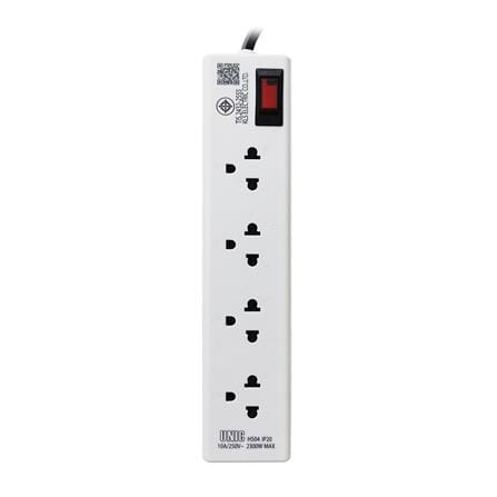 รางปลั๊กไฟหัวปลั๊กงอ 4 ช่อง 1 สวิตซ์ UNIC H504 10 แอมป์ 2300 วัตต์ 3 เมตร สีขาว