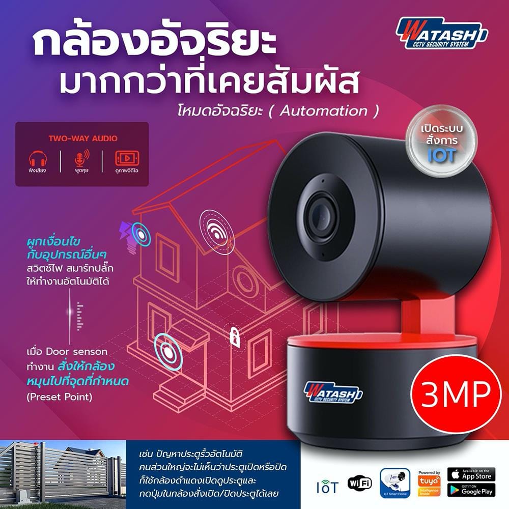 กล้องวงจรปิดอัจฉริยะ WATASHI WIOT1018G 3 ล้านพิกเซล