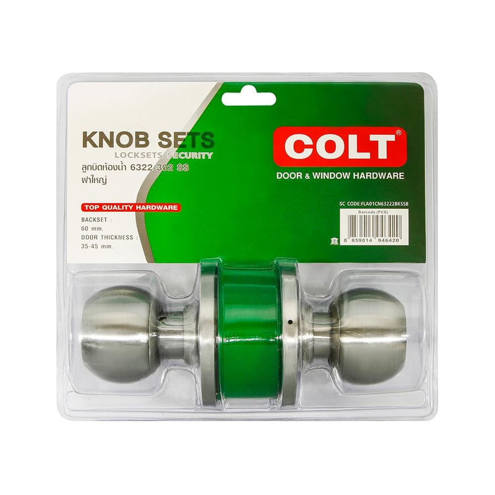 ลูกบิดประตูห้องน้ำ หัวกลม ฝาใหญ่ COLT 6322-302 สีสเตนเลส