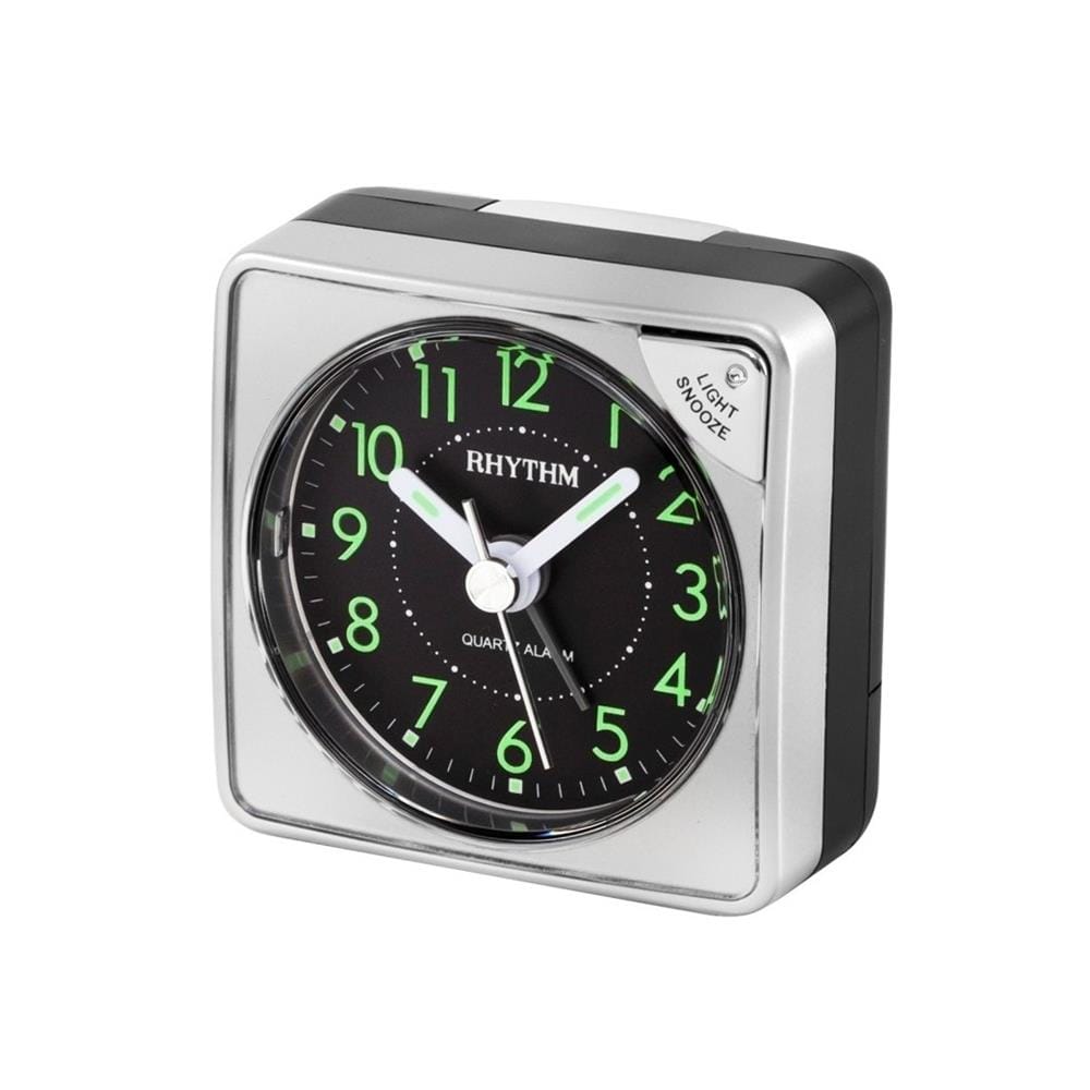 นาฬิกาตั้งโต๊ะพลาสติก RHYTHM CRE211NR66 2X2 นิ้ว สีเงิน