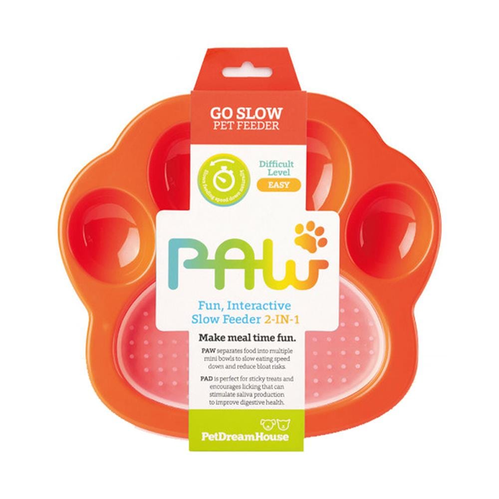 จานอาหารพร้อมแผ่นเลีย PETDREAMHOUSE 2IN1 SMALL SLOW FEEDER & LICK PAD สีส้ม