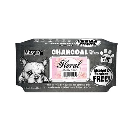 ผ้าเช็ดทำความสะอาดสัตว์เลี้ยง ABSORB PLUS CHARCOAL FLORAL 80 แผ่น_0
