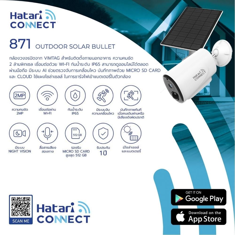 กล้องวงจรปิดไร้สายโซลาร์เซลล์ภายนอก HATARI CONNECT 871