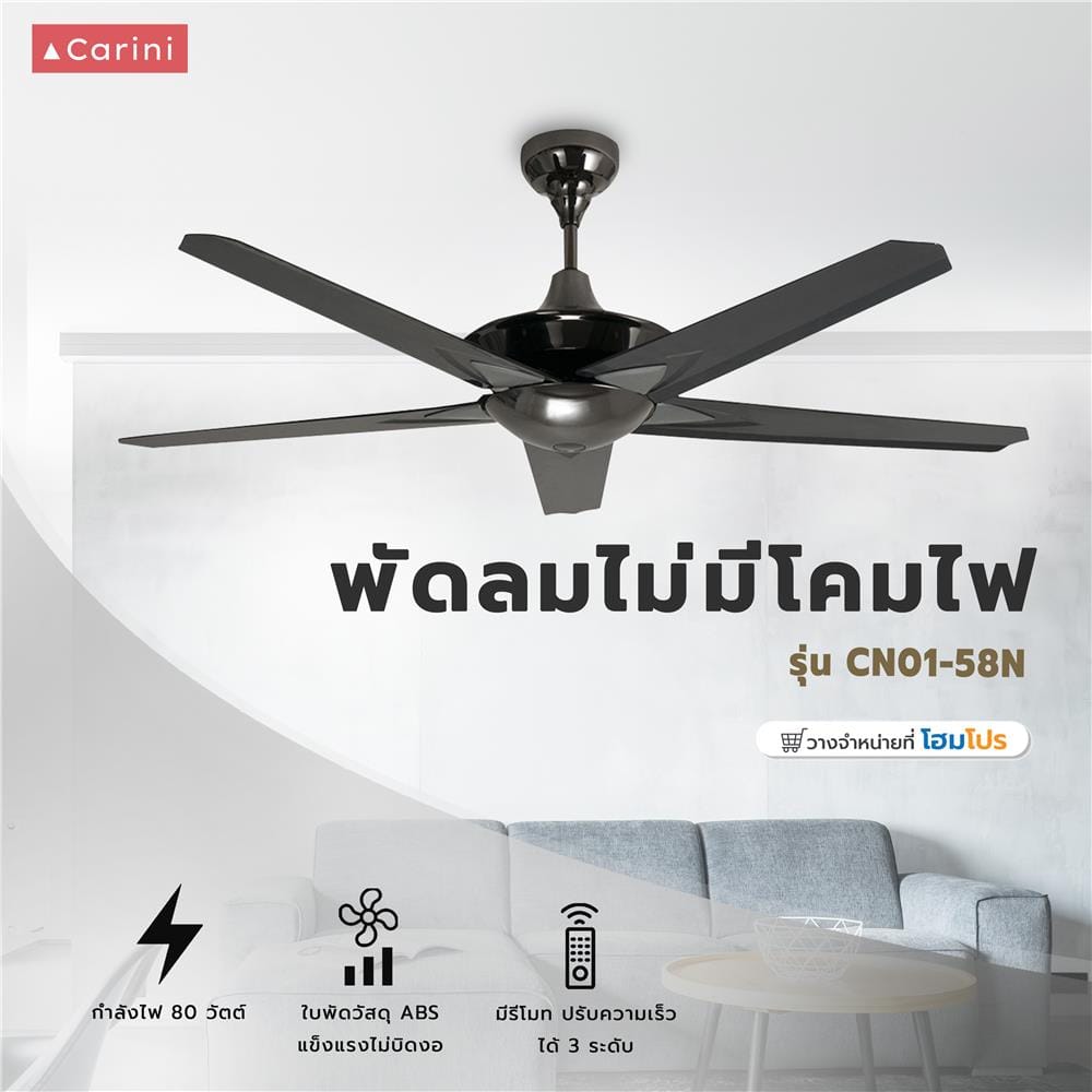 พัดลมไม่มีโคมไฟ CARINI CN01-58N AGM 58 นิ้ว 5 ใบพัด สีดำ