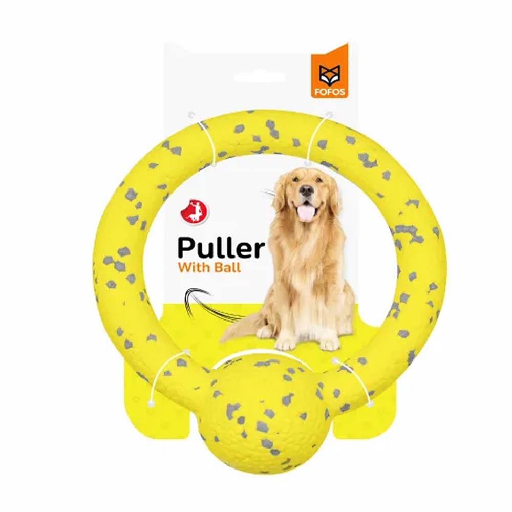 ของเล่นสุนัข FOFOS DURABLE PULLER WITH BALL สีเหลือง