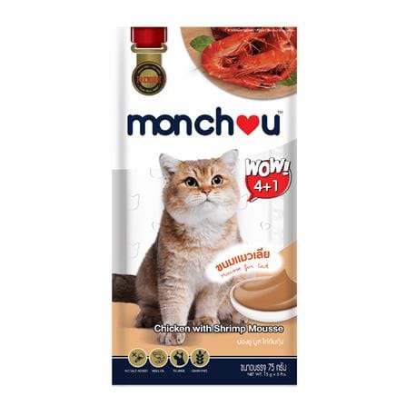 ขนมแมวเลีย MONCHOU CHICKEN WITH SHRIMP แพ็ก 5 ชิ้น_0